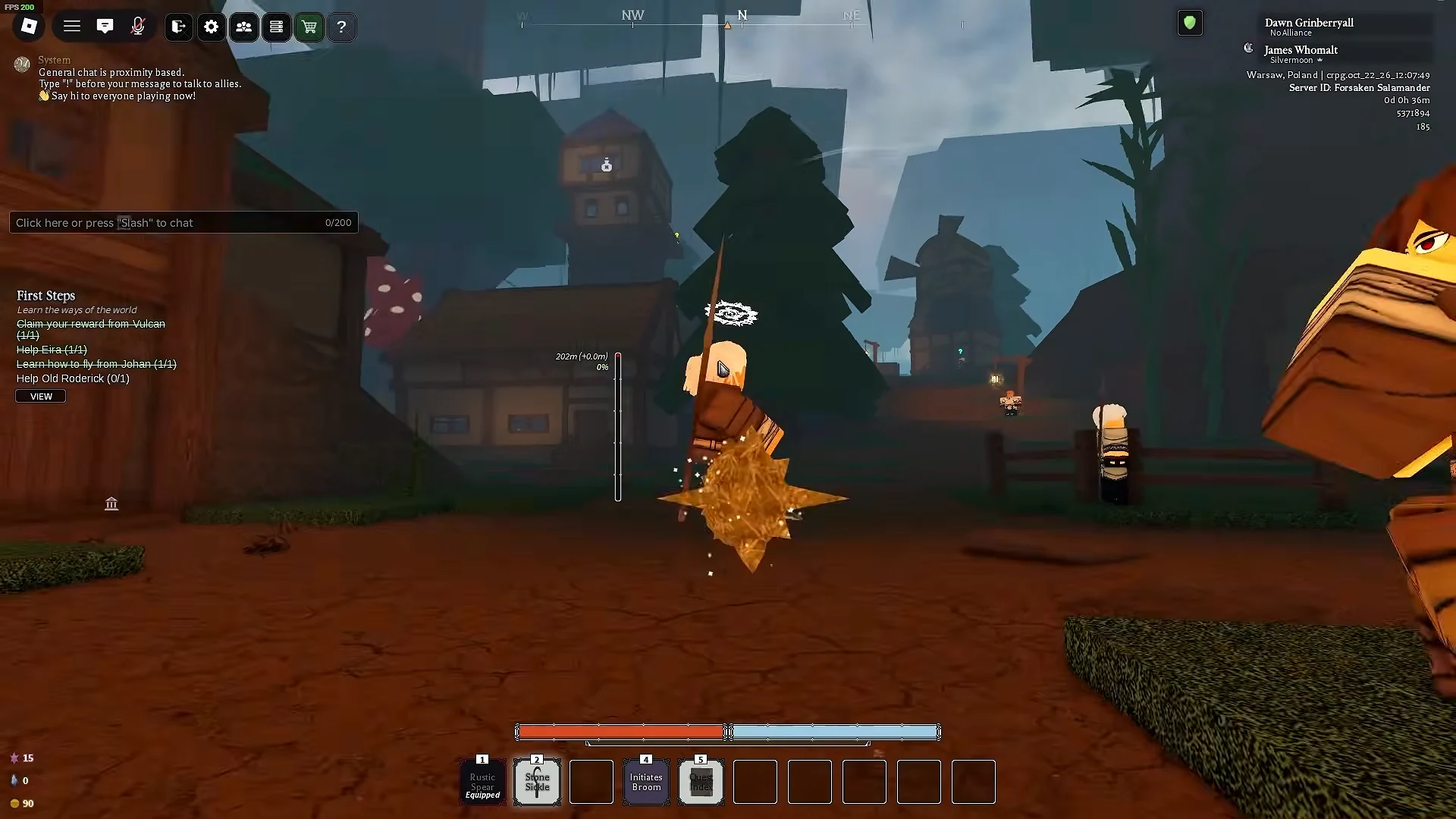 Character riding a broom with Learn how to fly from Johan marked complete
