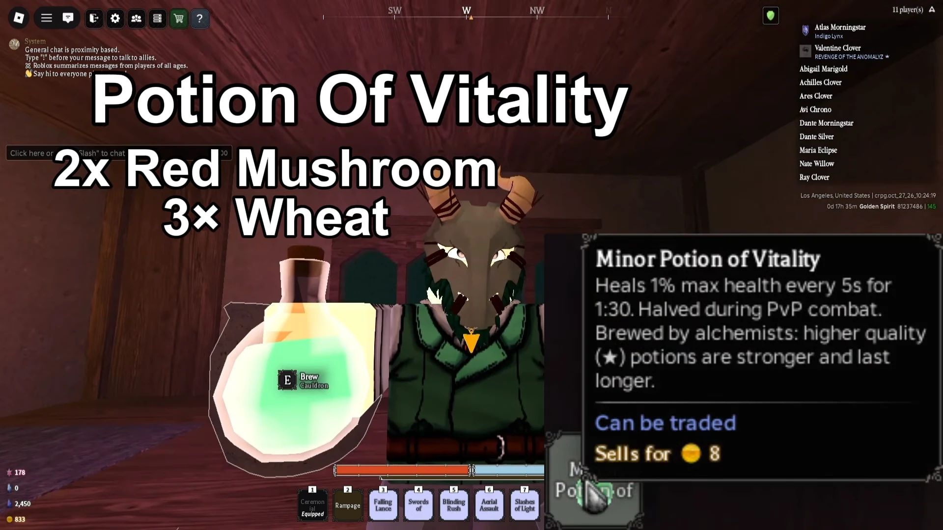 Character holding a green potion beside the Minor Potion of Vitality item description
